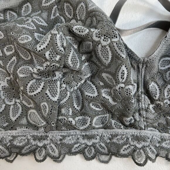 Aerie XL Bralette Bra Lace Triangle Bra Gray Floral Unlined Wireless No Padding - Picture 3 of 13